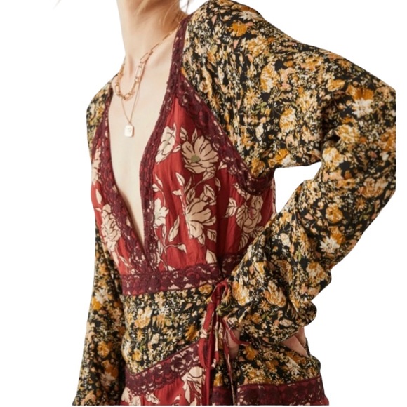 NWT free people tilda wrap dress in neutral combo Medium - Picture 3 of 10